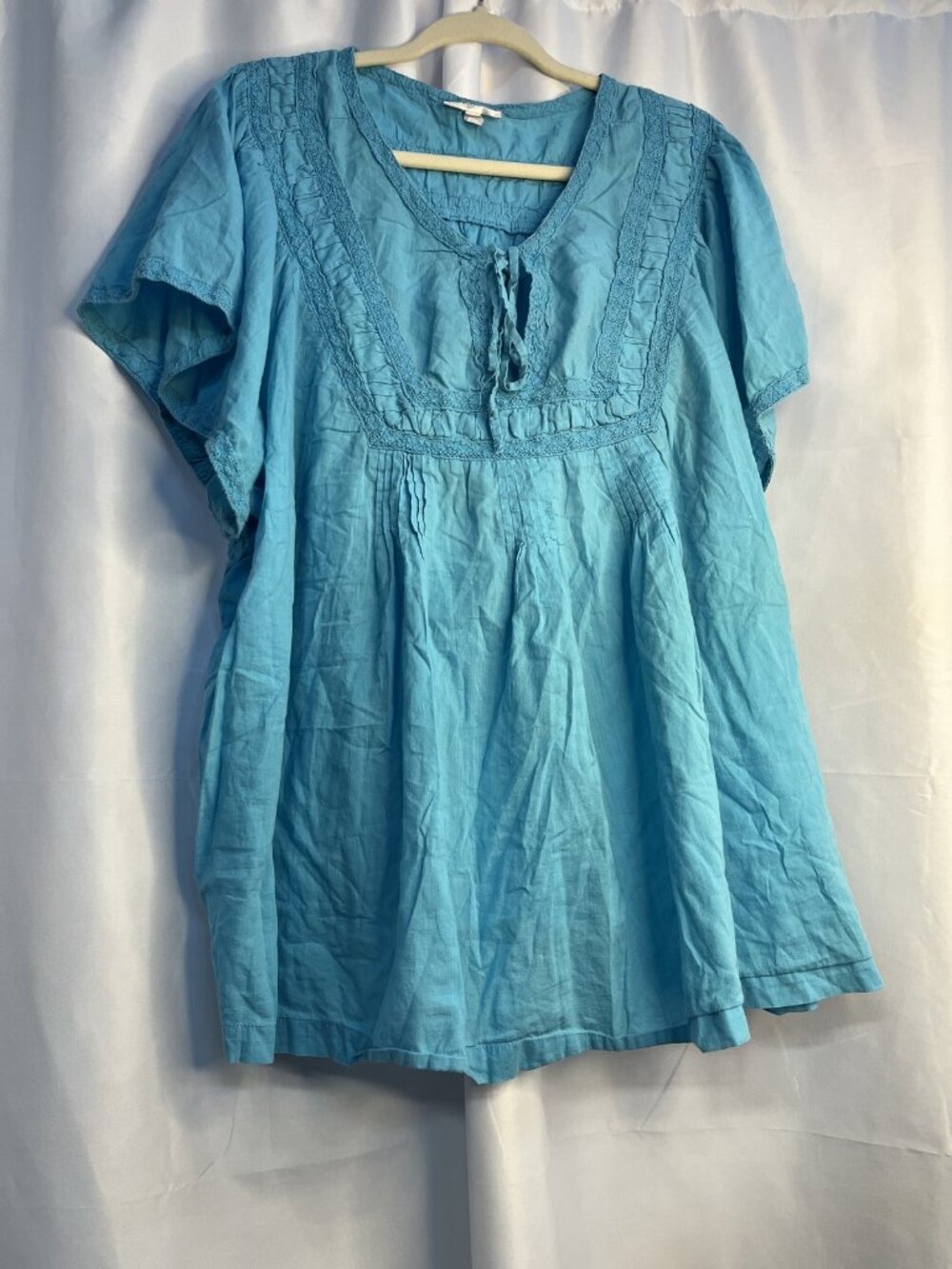 Fashion Bug Size 4X Fashion Bug Women's Blue Blouse Size 4X Short Sleeve Lace Tr